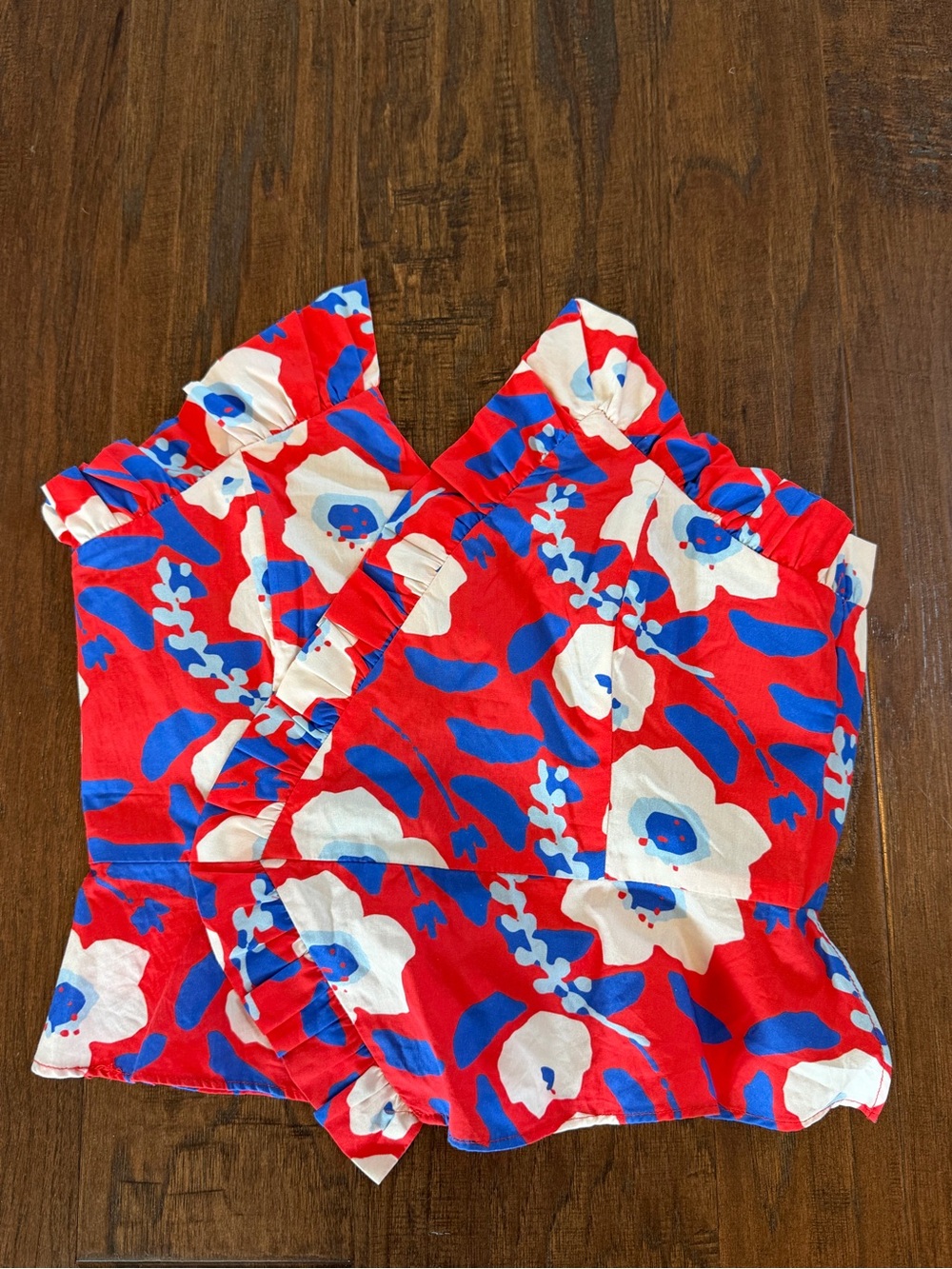 Hutch Red Top with Blue and White Floral Accents